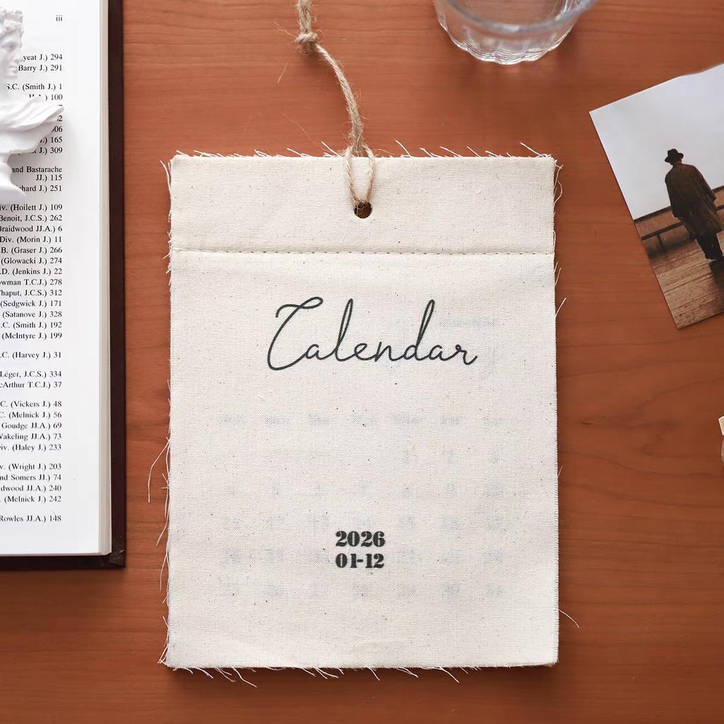 2026 Wall Calendar Cotton Cloth Decorative English Calendar Retro Style Office Living Room Home Decor for Popular Posing Prop