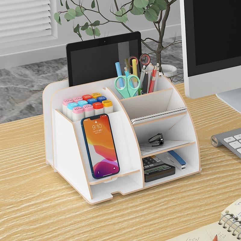 Organizador de escritorio de madera para teléfono móvil papelería y accesorios de oficina