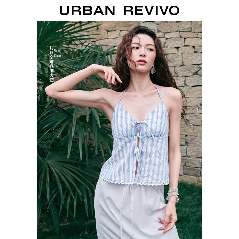 UR Women s Color-block Striped Halter Tie-Strap Camisole S