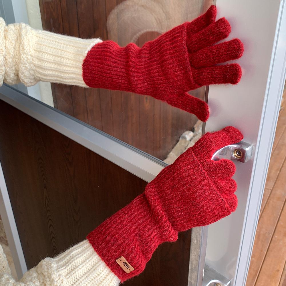 Monochrome Macaron Yarn Gloves Knitted Removable Gloves Women's Autumn and Winter Premium Hand Kit