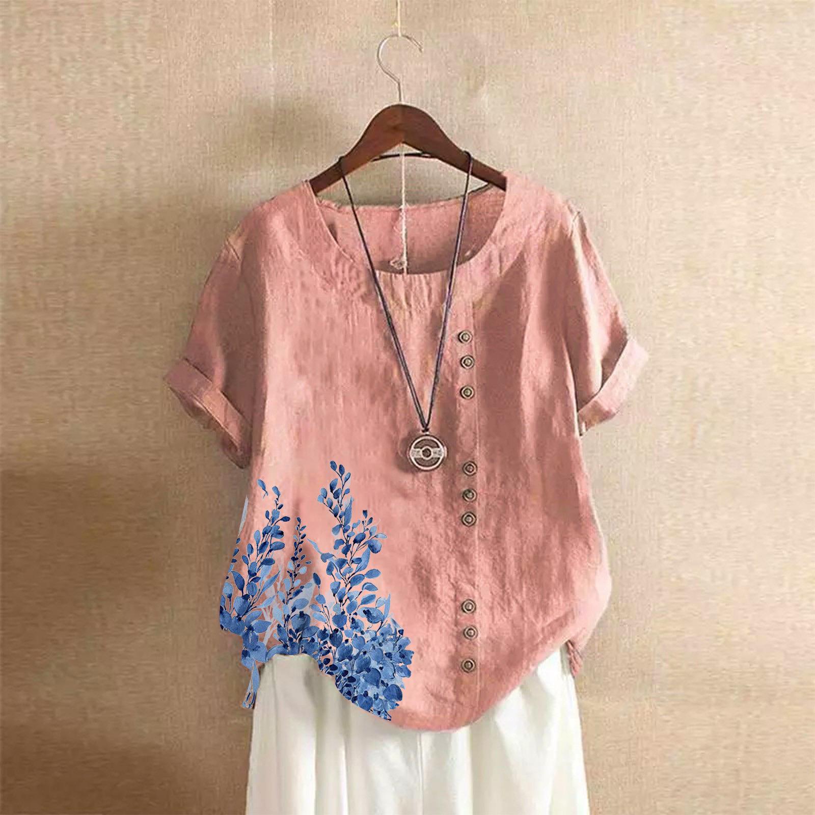 

Женская футболка пуловер больших размеров свободного кроя с коротким рукавом и принтом 2025 XL Plus Size розовый