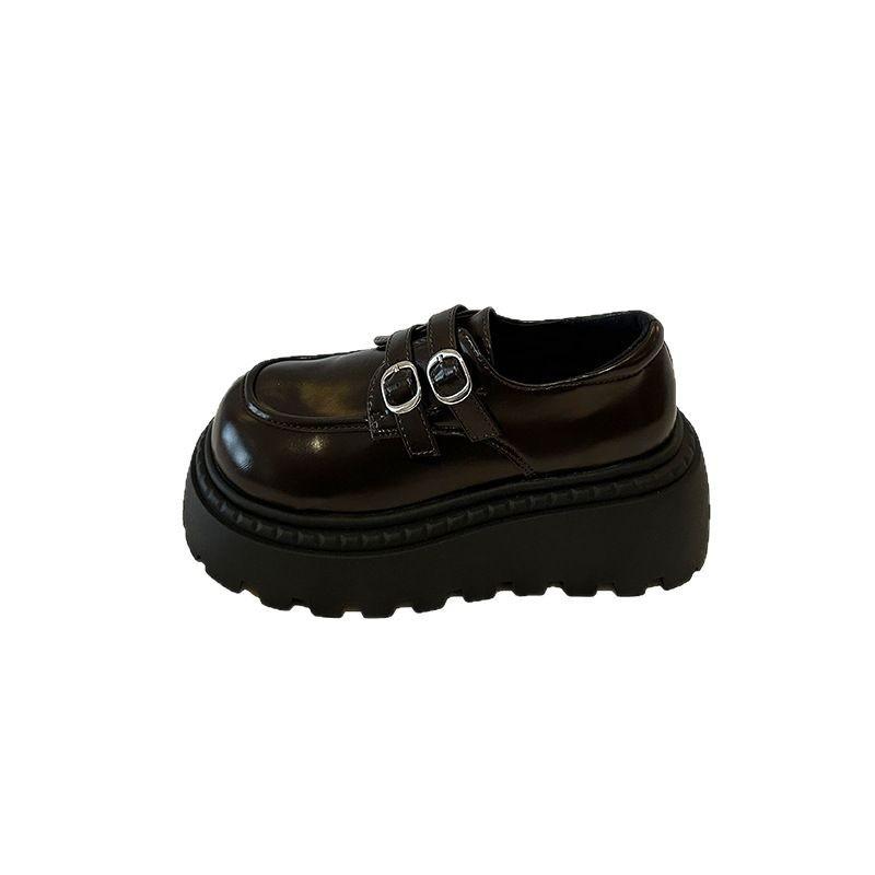 French retro round head platform small leather shoes women's 2025 new spring versatile skirt heightening loafers single shoes