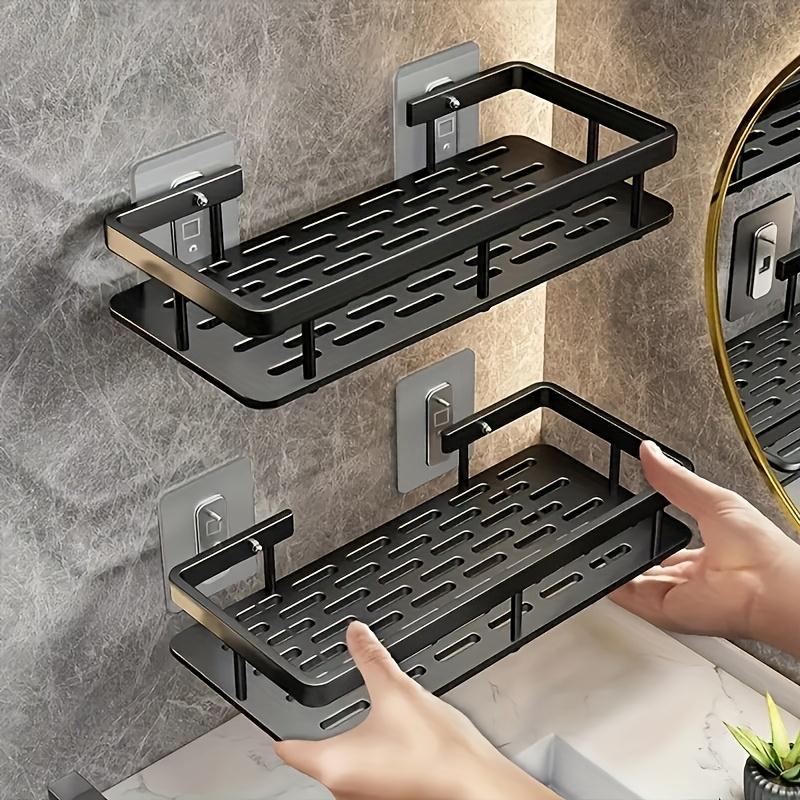 1pc Space-Saving Wall-Mounted Storage Rack, Suitable for Bathroom and Kitchen - Durable Plastic Shampoo, Shower Gel & Accessories Organizer