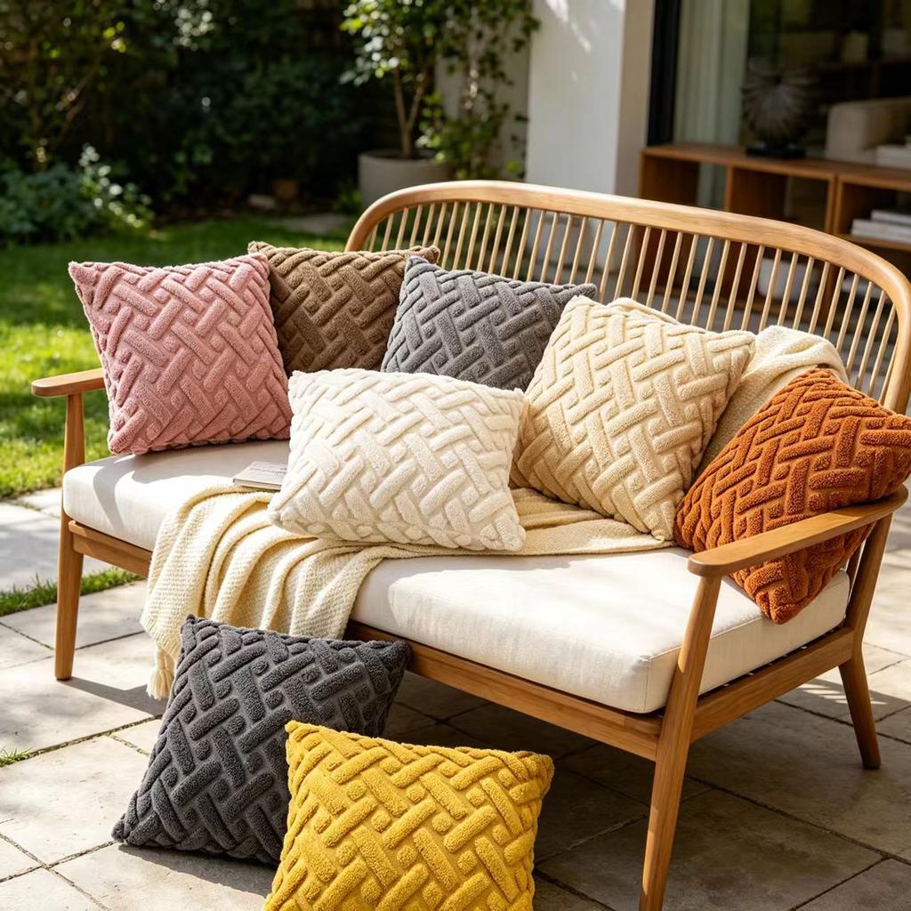 2PCS Woven Textured Plush Throw Pillow Cover Solid Jacquard Cushion Cover Soft Square Sofa Patio Home Decor No Insert