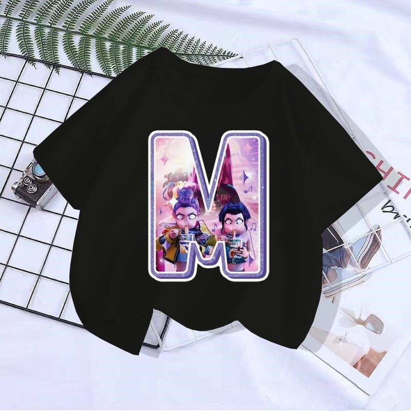 Cute letter boy T-shirt Kpop demon hunter T shirt children's boy and girl summer short sleeved top children's clothing