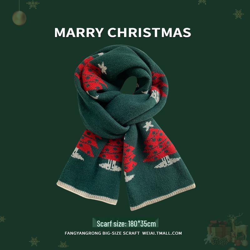 

Женский вязаный шарф с рождественской елкой - Теплая шерстяная манишка и праздничный подарок Above 170cm