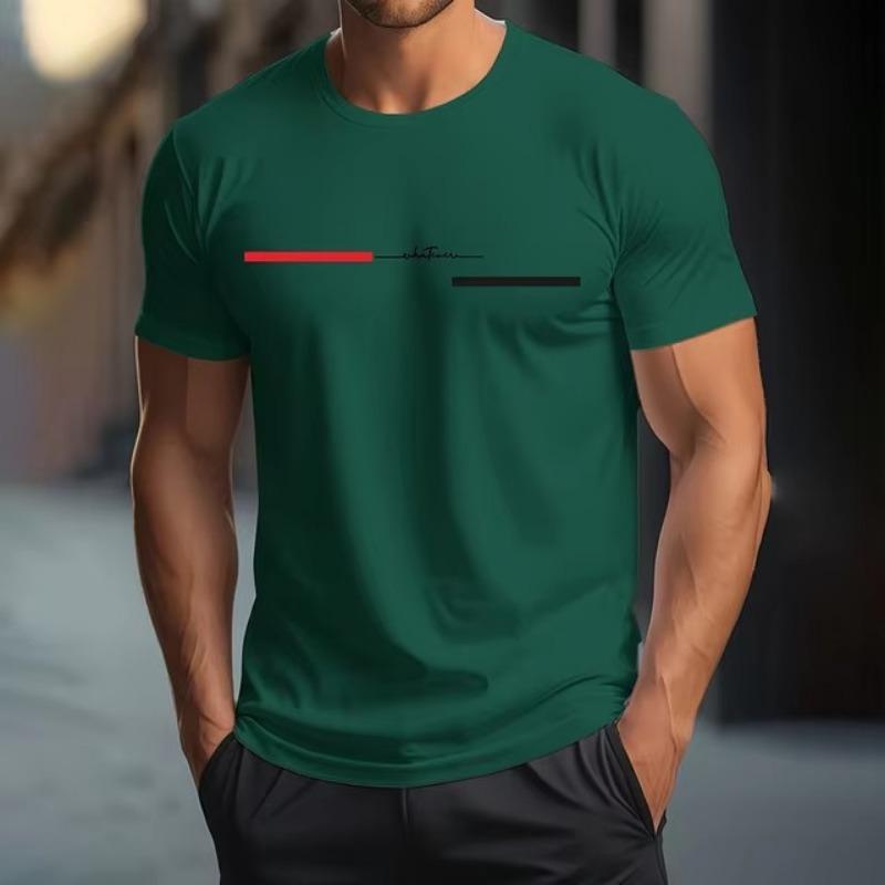 3D Digital Letter Printing Men's Fashionable Simple Style Short Sleeved Shirt Casual Pure Cotton Round Neck T-shirt