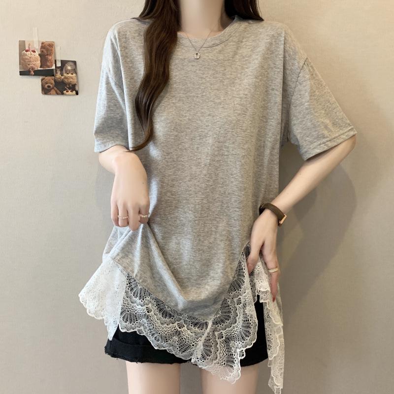 Women s Plus Size Lace Trim Asymmetrical Hem Slimming Top XL