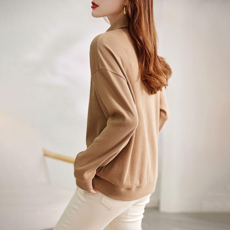 Cotton Collar Loose Long Sleeved Sweatshirt for Women In Spring and Autumn POLO Collar Design for Women's Clothing
