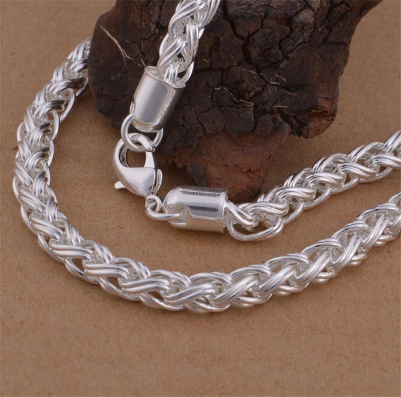 Herren verdrehte Creolenkette 20 Zoll einfache geometrische versilberte S925 Silber Halskette Schmuck