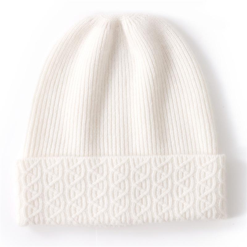 Cashmere Hat Women's Knitted Wool Hat Autumn and Winter Warm Bag Head Cold Hat Showing Face Small Flanged Hat