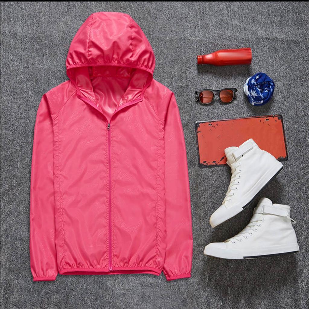 Women's Solid Colored Hooded Long Sleeved Jacket, Windbreaker, Sun Jacket, Outdoor Sports Jacket
