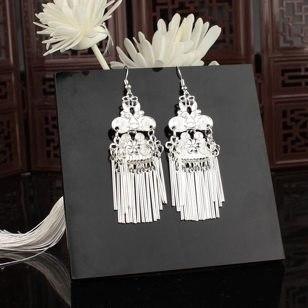 Turquoise Earrings Bohemian Drop Ear Earrings with Tassels, Geometric Alloy, Retro Style, Boastful Ear Accessories