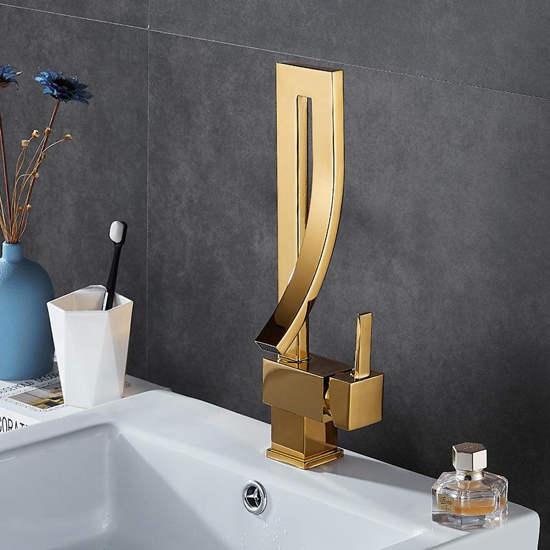 Luxus Messing Badezimmer Deck montiert Becken Wasserhahn Waschbecken Warm und Kalt Einlochmontage Wasserhahn Mitigeur Salle De Bain Mischbatterie