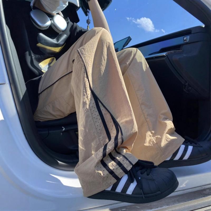 Mens Striped Quick Dry Pants Loose Straight Leg Casual Streetwear Cargo