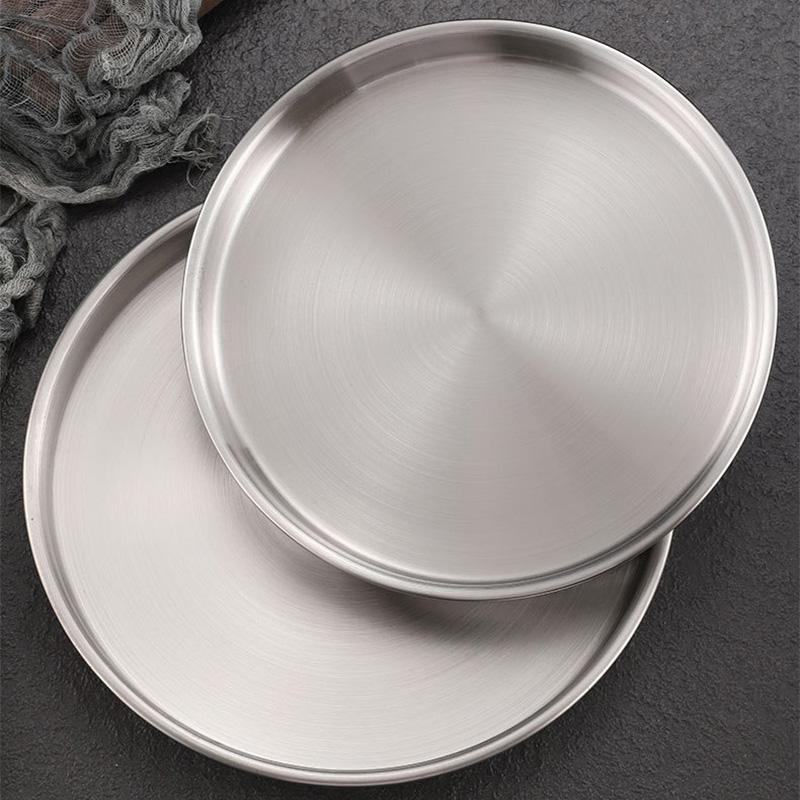 Piatto in Acciaio Inossidabile 304 Stile Coreano, Fondo Piatto, Vassoio Ispessito, Piatto per Cuocere al Vapore Polvere di Salsiccia, 1 Pz