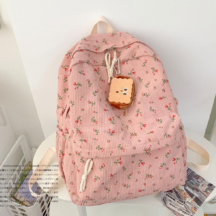 Travel Backpack for Teens and Girl Laptop Daypacks Flower Print Backpack Students School Bag Corduroy Rucksacks