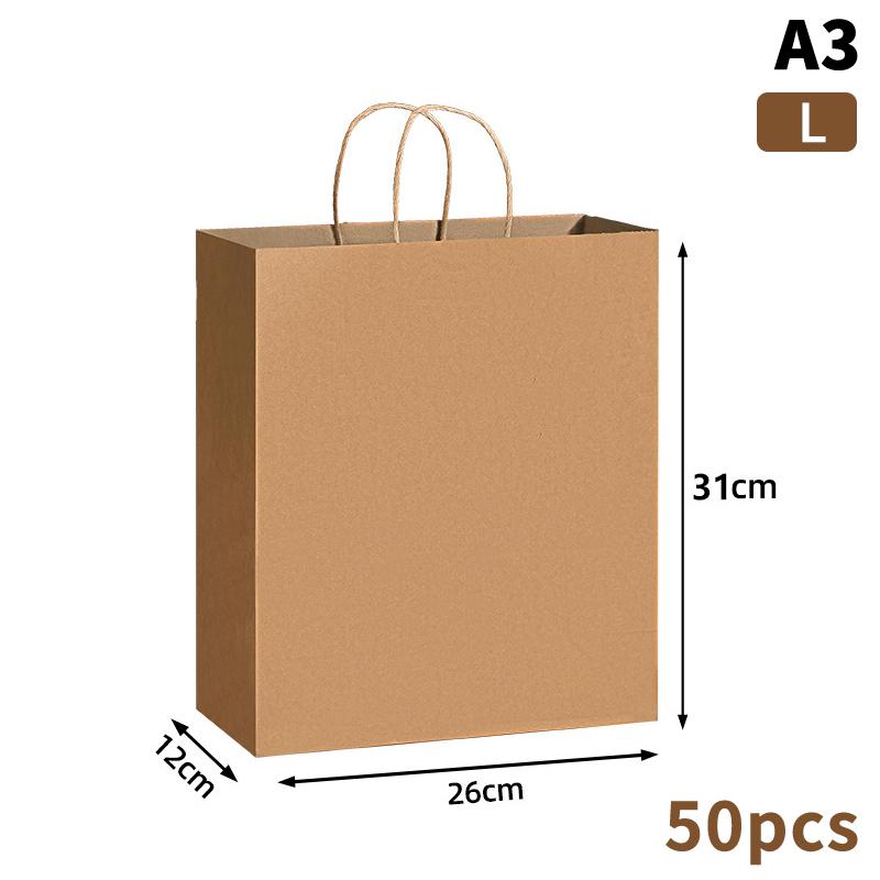 50Pcs Kraft Paper Bag Plain Rope Handle Hand Bag Gift Bag Paperbag For Christmas/Party/Shopping/Retail Business Use