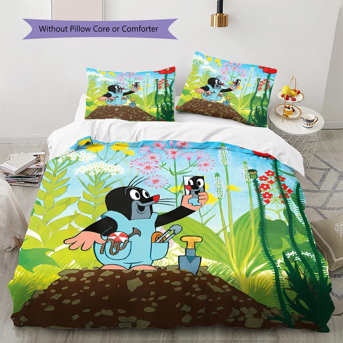 

Krtecek Pattern Bedding,Quilt Set Quilt Cover Pillowcase Home Birthday Gift (1 * duvet cover + 2 * pillowcase, without core) 135x200cm