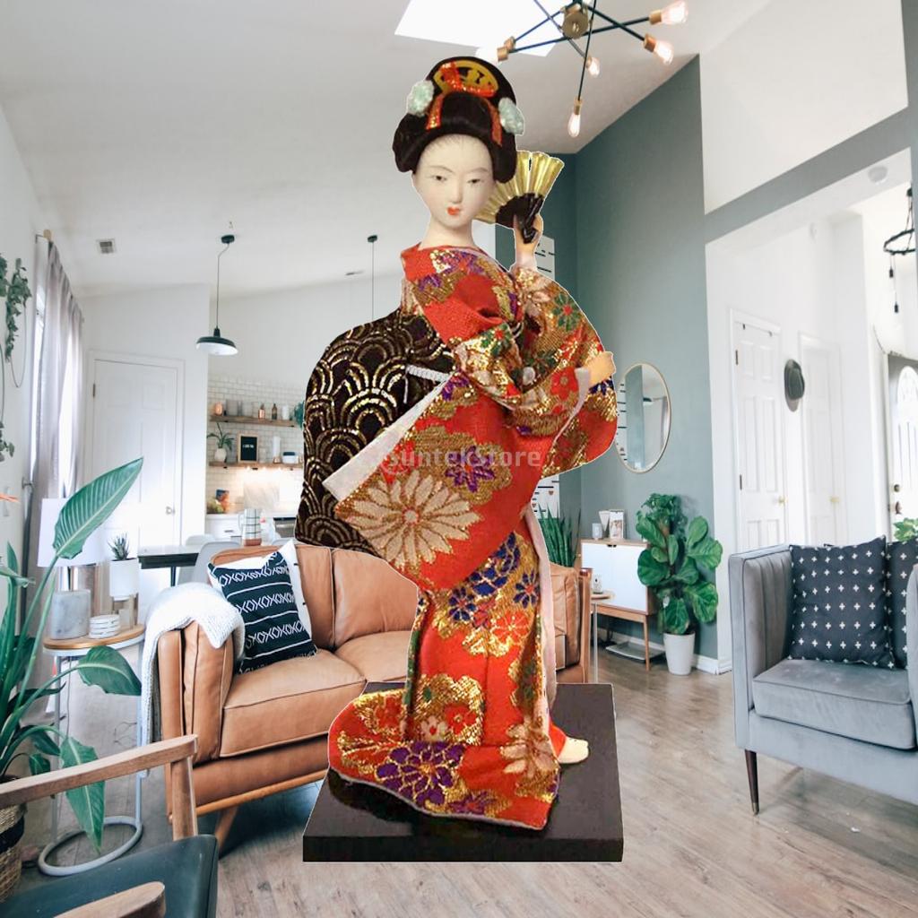 Japanese Kimono Doll Asian Statue Table Centerpiece Desk Figure Collectible Figurine Kabuki Doll for Farmhouse Bedroom