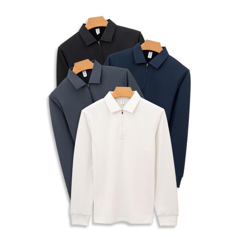 

Sports Plus Fleece Zipper Polo Shirt for Men High-end Long-sleeved Warm and Non-iron Polo Shirt for Men 4XL