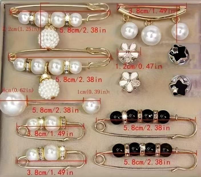 Adjustable Pearl Brooch Set for Waist Tightening and Clothes Fixing