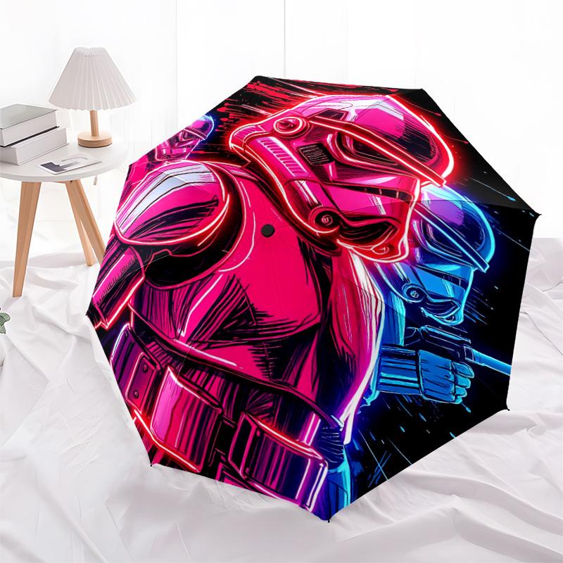 1pc Darth Vader Automatic Folding Umbrella - Compact 8-Rib Design, Durable Plastic & Iron, Daily Use F104025