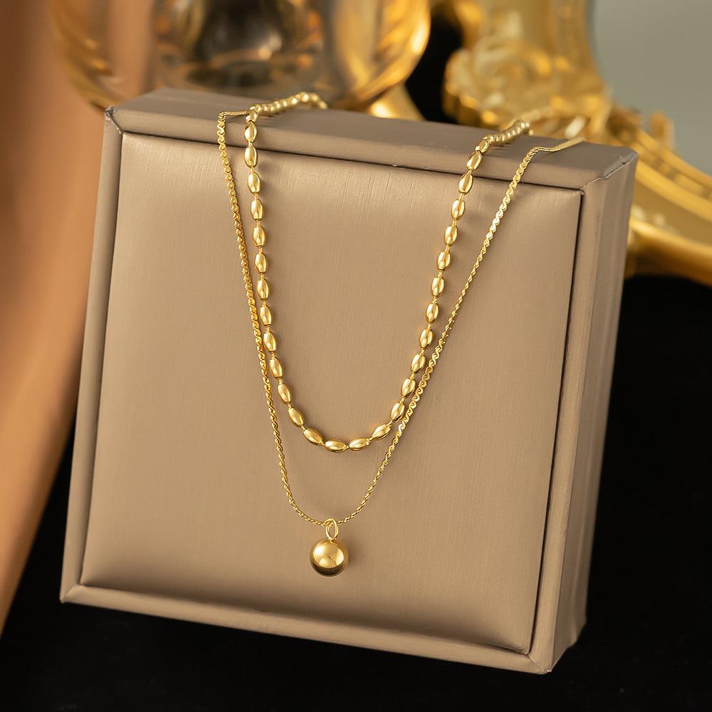 

Stainless Steel Necklaces Metal Ball Minimalist Double Clavicle Chain New Popular Necklace For Women Banquet Ornate Gift