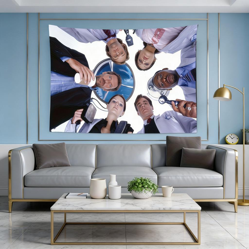 Serie de Televisión House Doctor Tapiz Cartel de Película Humorístico Arte de Pared Patrón de Espiga Decoración Horizontal para Dormitorio Sala de Estar