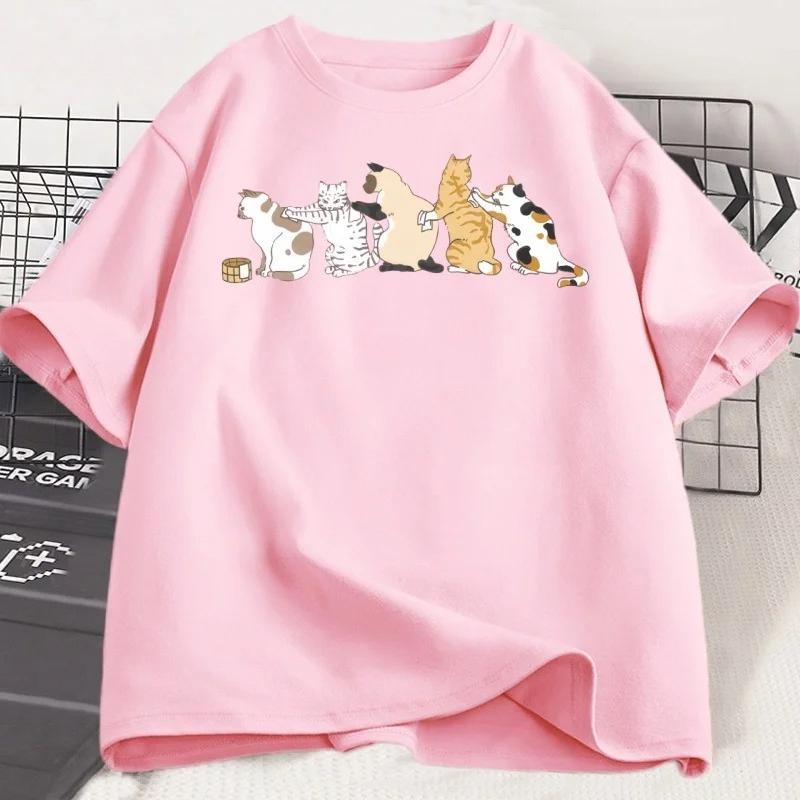 Cat Printed Tshirt Women Summer Cat T-shirt Funny Fashionable Casual Sports Round Neck Short Sleeved T-shirt Tees