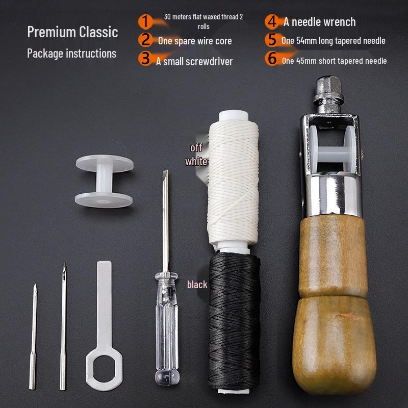 Leather Hand Sewing Awl Tool Set with Needle and Thimble - Model A