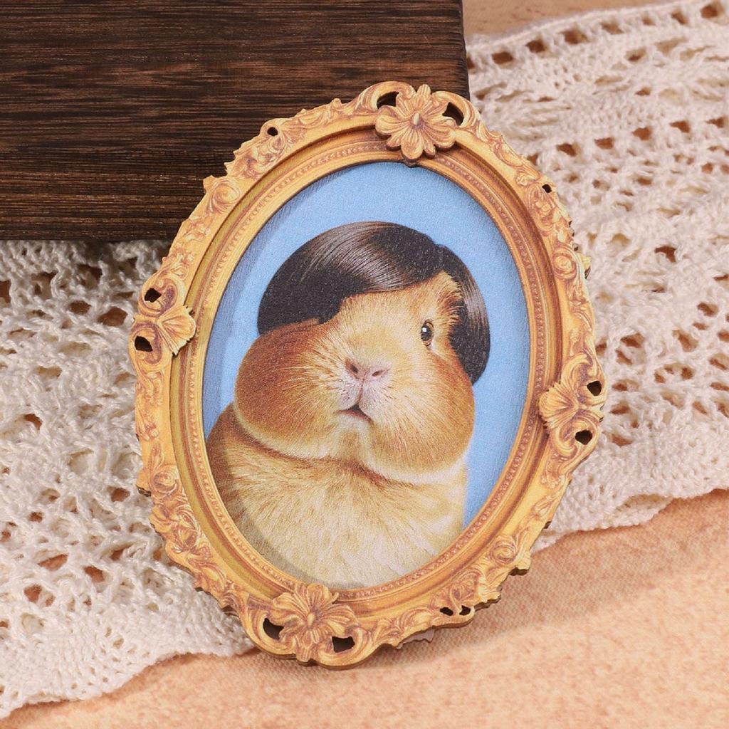 French Court Classical Carved Oval Photo Frame Refrigerator Sticker, Funny Wig Cat, Hippopotamus, Hamster Wooden Fridge Magnet
