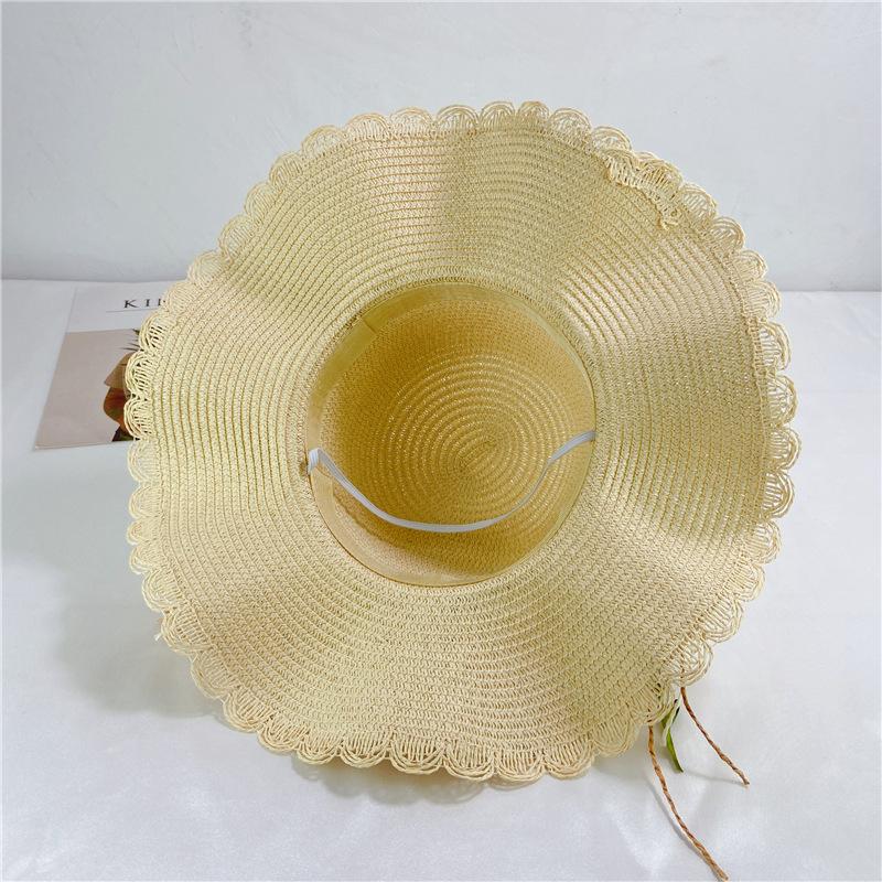 Summer flower straw hat women's foldable wavy edge small fresh big brim sun hat travel sun protection seaside beach hat