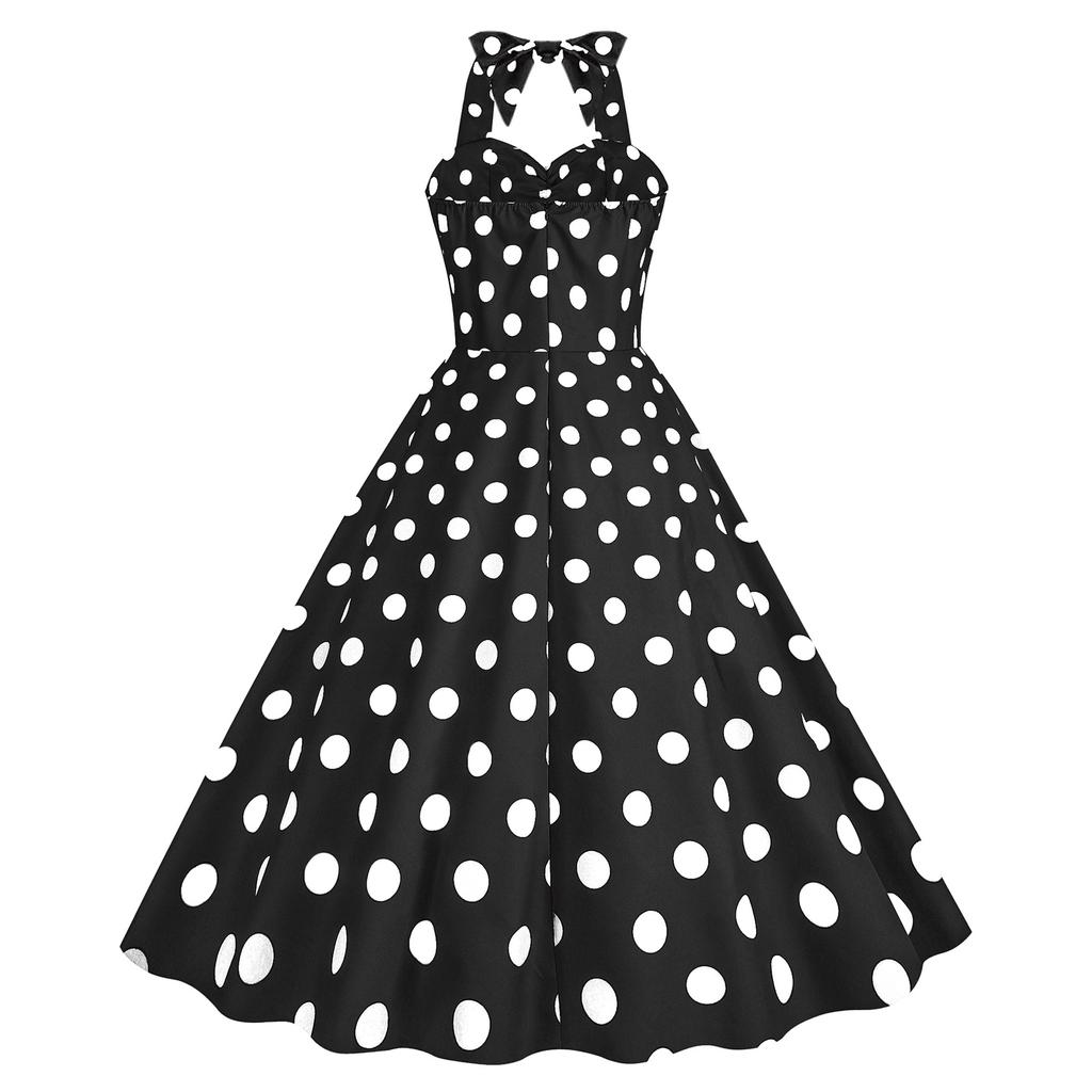 Women's Retro - Dress With Pleated Polka Dots And Slimming Wide Skirt