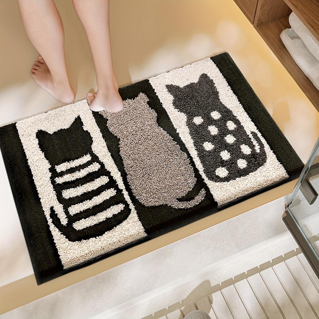 Cartoon Three Kittens Back Carpet Cute Non-Slip Bathroom Mat Thick Absorbent Door Mat Bathtub Mat Rug For Bedroom