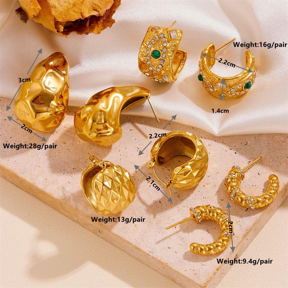 European Style Hammered Texture Water Drop Earrings in 18K Gold-Plated Titanium Steel - Eco-friendly and Colorfast Jewelry.