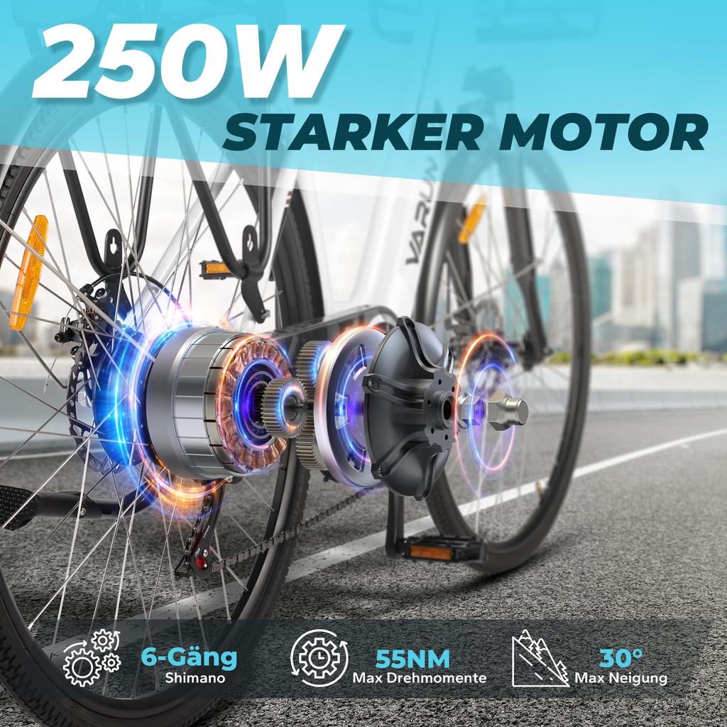 VARUN C7008 Elektrische Fiets met Voorrekje 28Inch Stadsfiets met 36V 10Ah Batterij