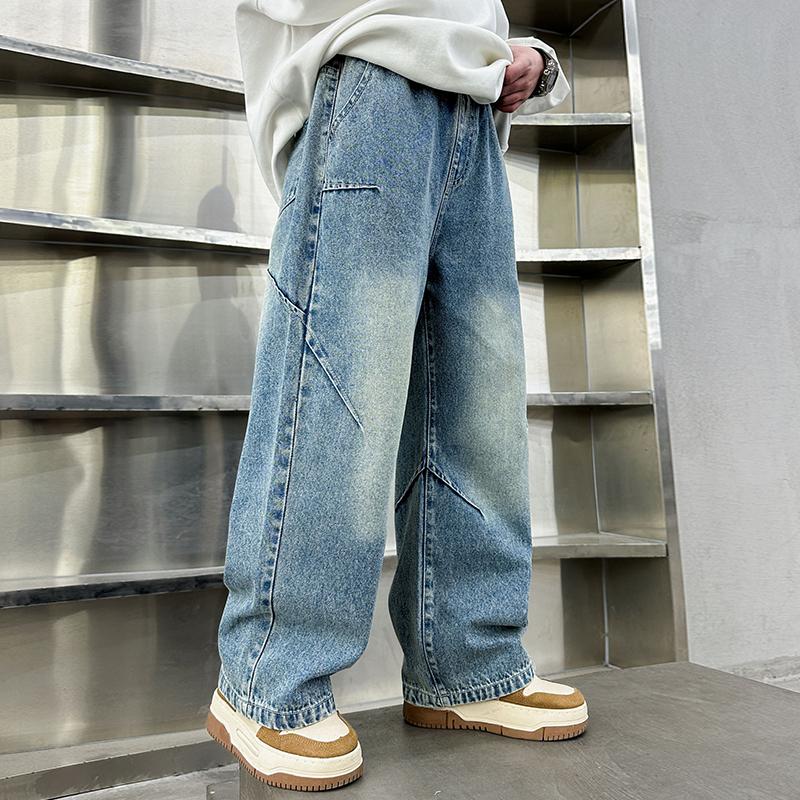 Boys narrow version straight jeans street style  jeans medium and big children handsome street straight wide-leg 5-15Y