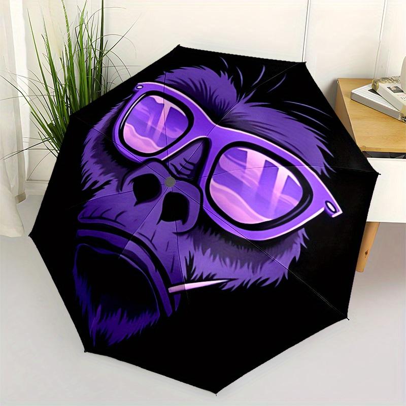 1pc Gorilla Sunglasses Automatic Folding Umbrella - 8-Rib Iron Frame, Windproof, Portable Sunshade with Plastic Handle for Travel & Outdoor