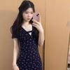 French V-neck Floral Dress Women's Summer Korean Version of Pure Desire Temperament, Waist and Thin Medium and Long Skirt