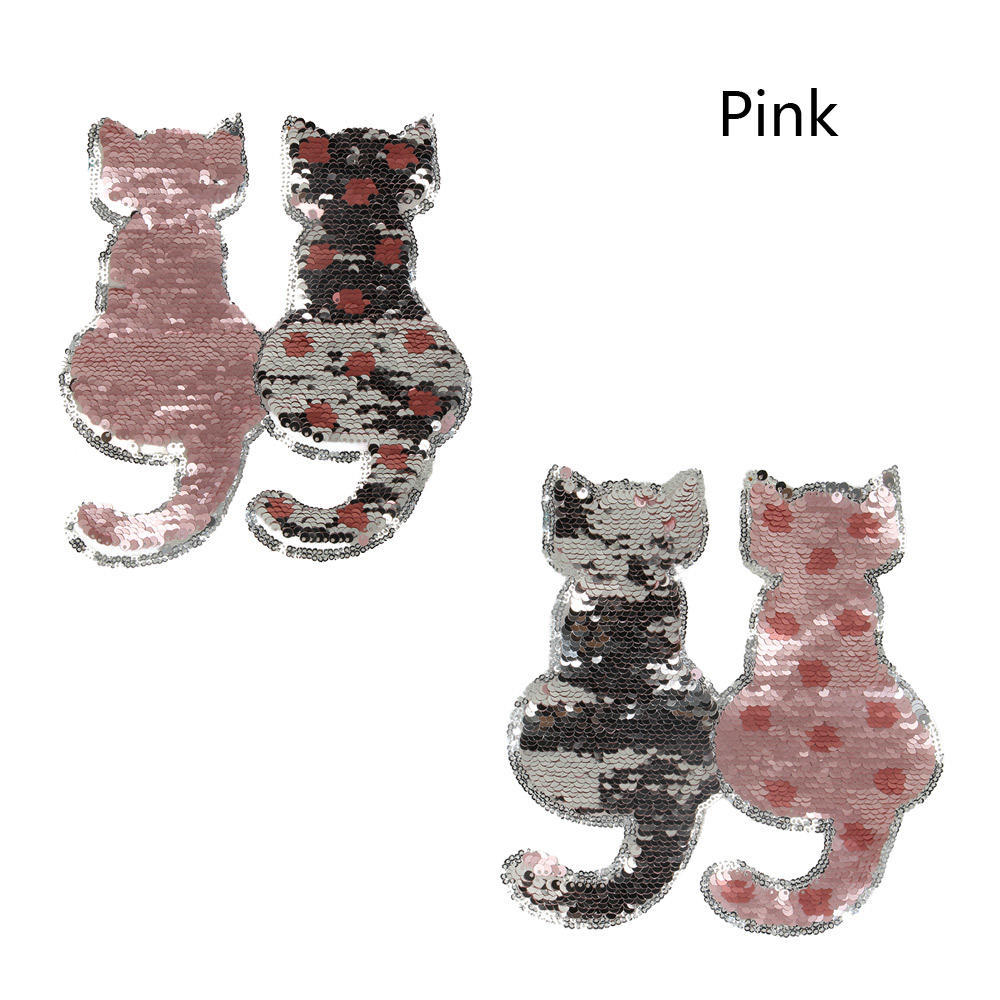 

Hot Craft Sewing Reversible Color DIY Clothes Applique Sequins Cat Patch розовый