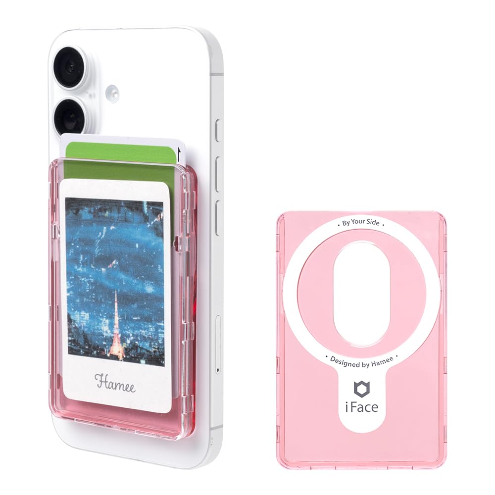 

Гаманець-картхолдер Hammy iFace MagSynq, сумісний з MagSafe, з двома відділеннями для карток, прозорий, з підтримкою MagSafe та безконтактних IC-карток (Прозорий/Рожевий) [Стрункий