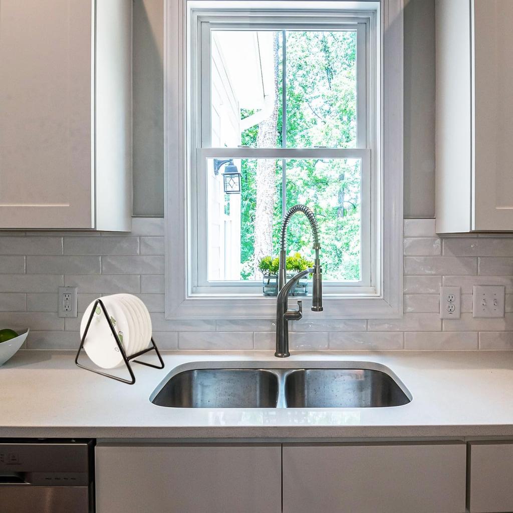 OUNONA Coaster Storage Holder, Rack, Coaster Holder, Coaster Stand, Shelf, Organizer, Iron, Triangular, 3D, Stylish, Plate Storage, Drainer, Kitchen