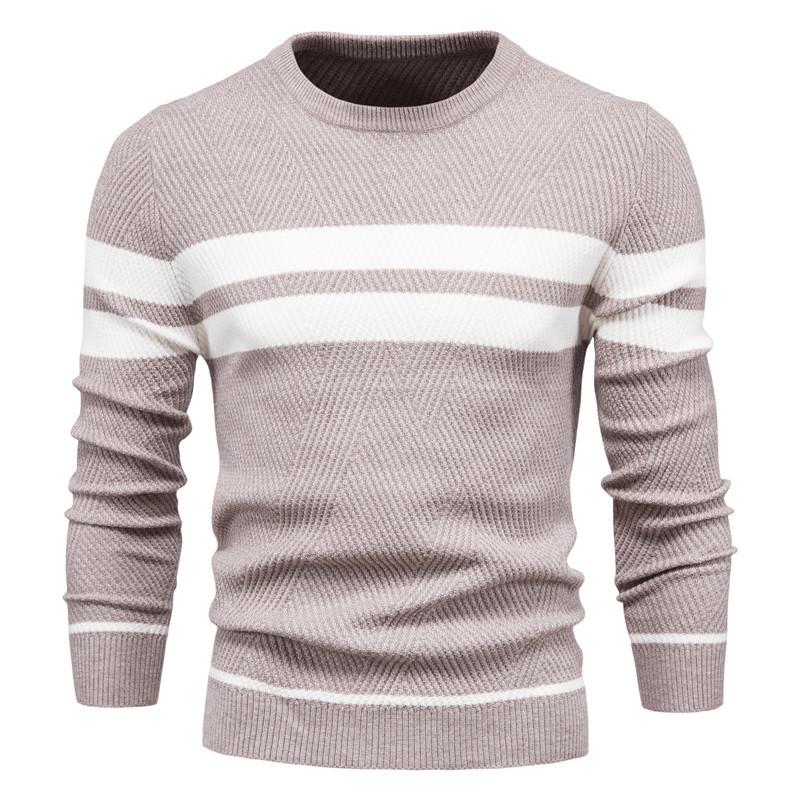 Men's European Fit Striped Round Neck Sweater for Autumn/Winter