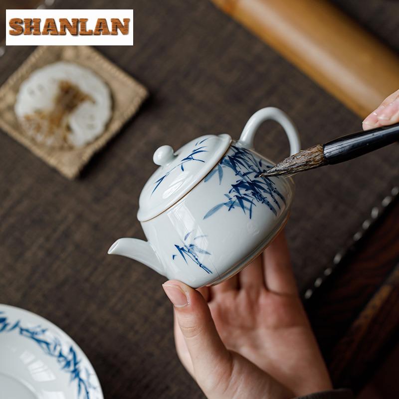 150ml Hand-painted Blue Bamboo Teapot Elegant Tea Infuser Pot Tea Maker Kettle With Ball Hole Tableware Accessories Ornaments