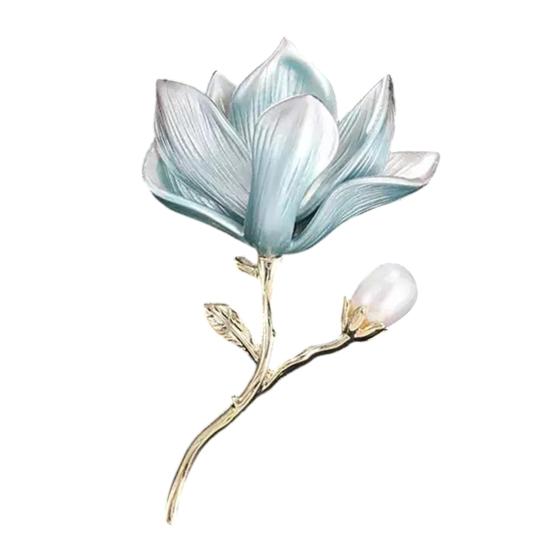 Magnolia Flower Brooch Zinc Alloy Faux Pearl Flower Lapel Pin Sweater Cardigan Coat Business Suit Decoration Men Women Clothing Accessories