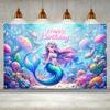 Mermaid Happy Birthday Background Photo Props, Happy Birthday Polyester Banner Decoration, Birthday Party Wall Decoration