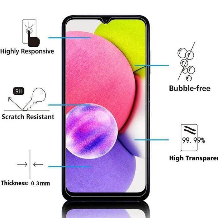 Verre Trempé pour Samsung Galaxy A03s [Pack 3] Film Vitre Protection Ecran 9H E.F.Connection