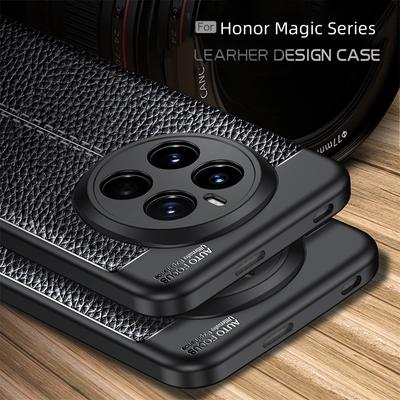 Für Honor Magic 7 Pro 5G Hülle Abdeckung Objektivschutz Stoßfest Weich TPU Leder Fundas Huawei Honor Magic7 Magic 7 6 5 Pro Lite