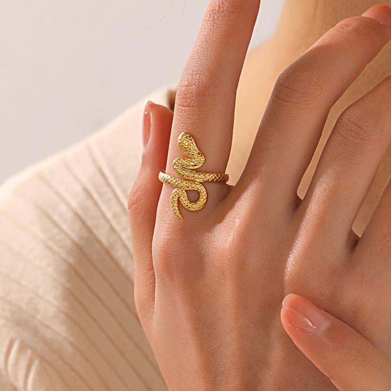 Stainless Steel Snake Rings for Women Men Gold Color Open Adjustable Finger Ring Vintage Gothic Aesthetic Jewelry Anillos Mujer